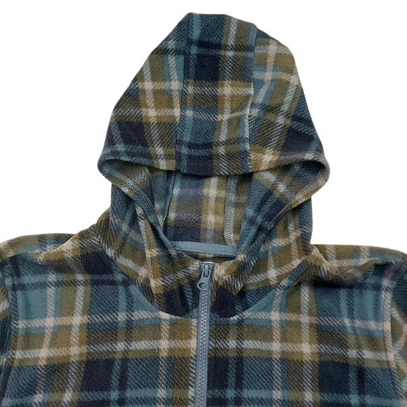 O'Neill Hooded Fleece Sweatshirt Womens Large Green Plaid 1/2 Zip Warm Outdoor - Picture 2 of 12